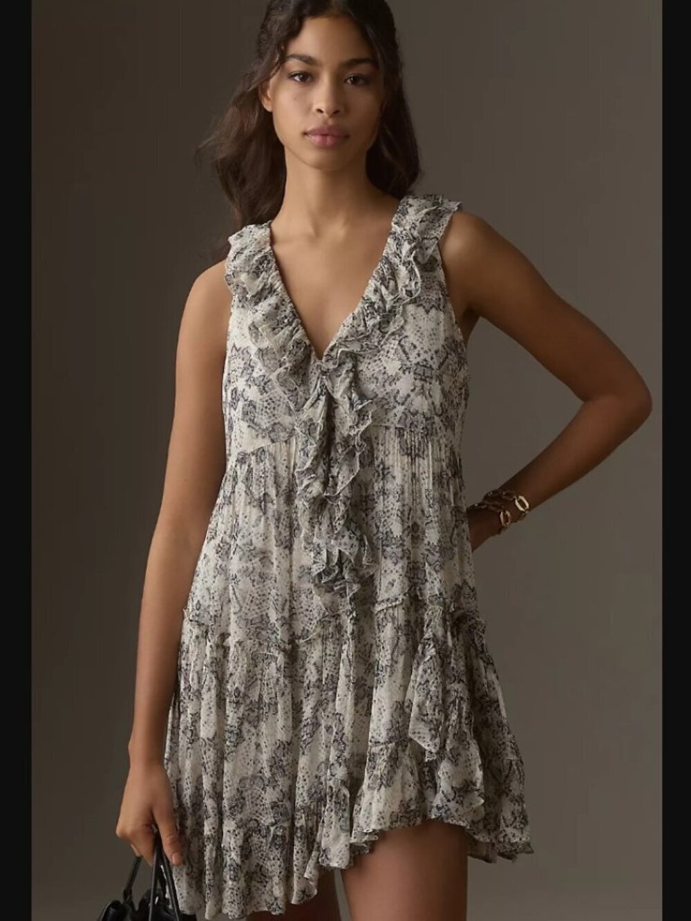 By Anthropologie Sleeveless V-Neck Ruffle Mini Dress